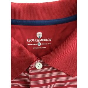 Golf America Men's XL Red Striped Polo Shirt Short Sleeve Polyester